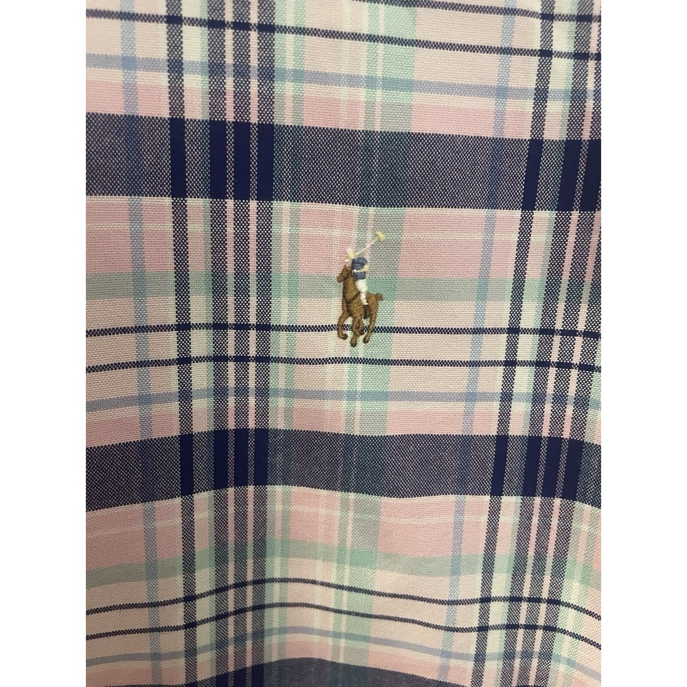 Ralph‎ Lauren Shirt Men's XL Pink And Blue Plaid Classic Fit Flesh Pony Preppy - Picture 3 of 4